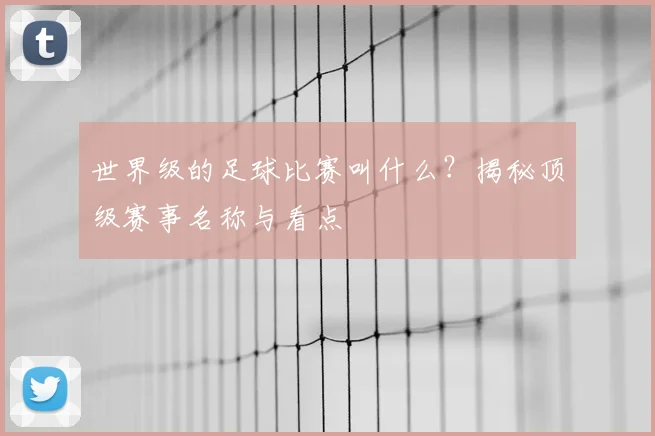 世界级的足球比赛叫什么?揭秘顶级赛事名称与看点